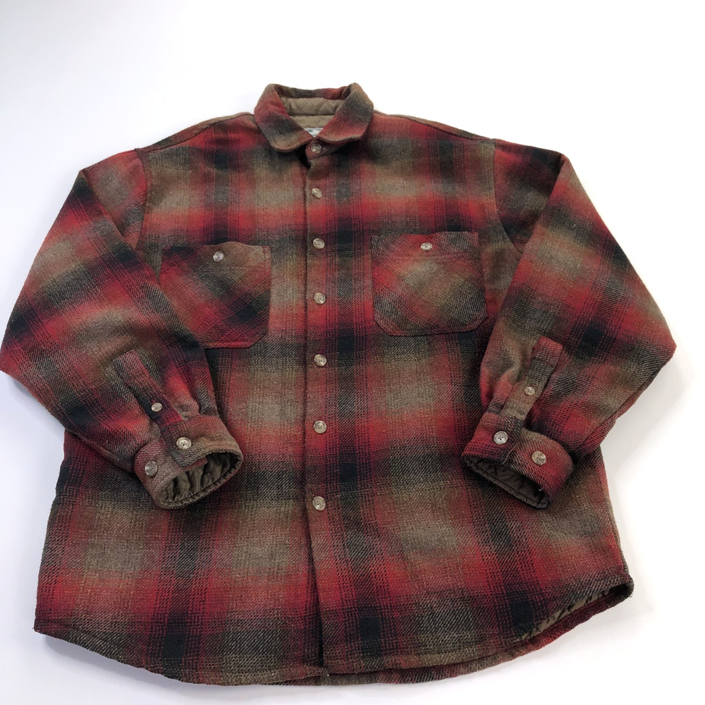 VTG Gap CPO Jacket Mens Small Red Plaid Wool Quilted Lined Flannel Shirt Jacket